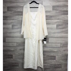 Studio I Jacket Dress Women's 10/12 Ivory Satin Sheer Wedding Evening *READ*